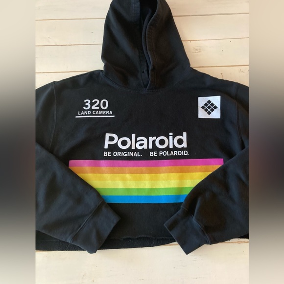 Polaroid Tops - Polaroid cropped, raw hem, black hoodie XS